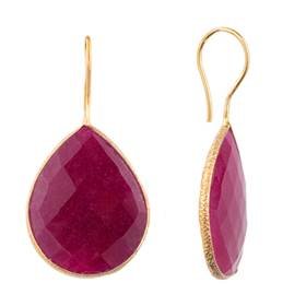 gold vermeil 25x20mm ruby colored quartz pear drop earring