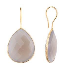 gold vermeil 25x20mm gray onyx colored quartz pear drop earring