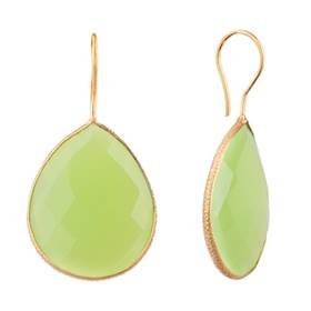 gold vermeil 25x20mm green chalcedony colored quartz pear drop earring