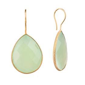 gold vermeil 25x20mm green onyx colored quartz pear drop earring