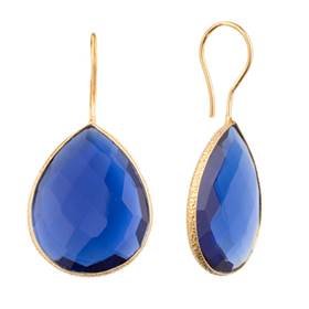 gold vermeil 25x20mm london blue topaz colored quartz pear drop earring