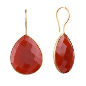gold vermeil 25x20mm red-onyx colored quartz pear drop earring