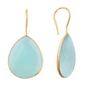 gold vermeil 25x20mm sea green chalcedony colored quartz pear drop earring