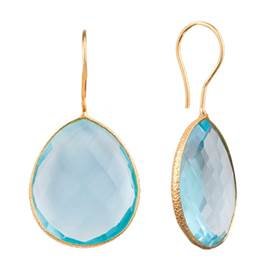 gold vermeil 25x20mm sky blue colored quartz pear drop earring