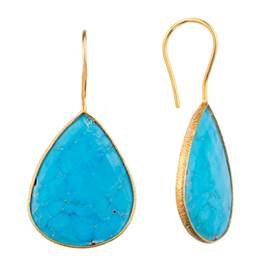 GOLD VERMEIL 25X20MM TURQUOISE COLORED QUARTZ PEAR DROP EARRING
