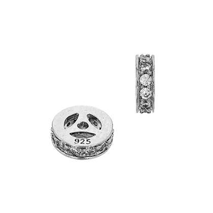 5x2mm rhodium plated cubic zirconia rondelle bead