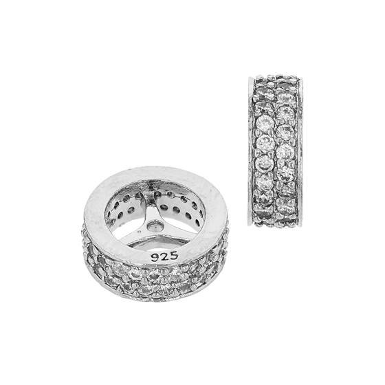 rhodium sterling silver 6x3.5mm rhodium plated cubic zirconia rondelle bead