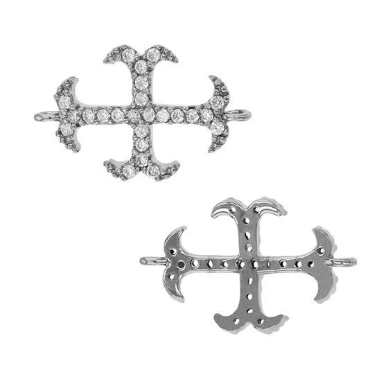 rhodium sterling silver 20x12mm rhodium plated cubic zirconia cross connector