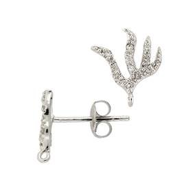 rhodium sterling silver 10x4mm rhodium plated flame earring stud