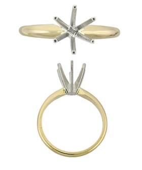 14K Round 6 Prongs Solitaire Ring Finger Size 6 14KY Gold Ring Shank With 14KW G