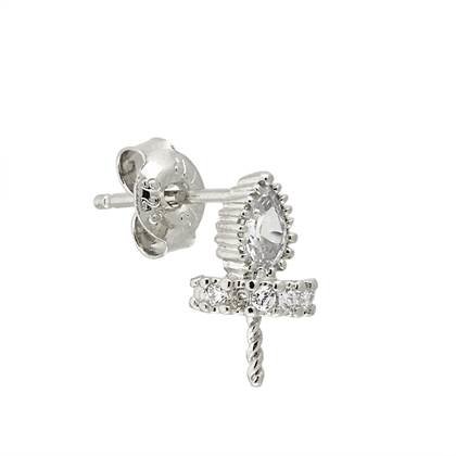6x4mm rhodium plated rondelle stud earring