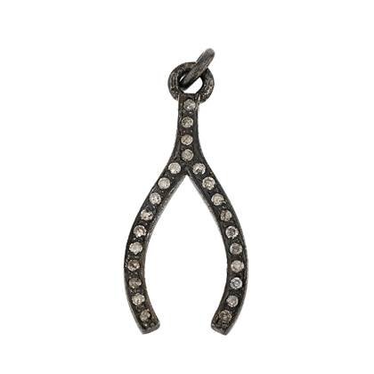 rhodium sterling silver 24mm diamond wishbone charm