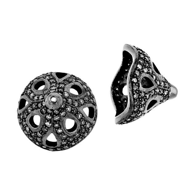 rhodium sterling silver 14x10mm bead cap