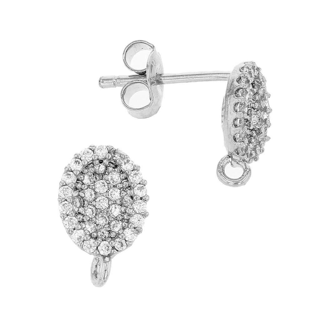 rhodium sterling silver 8x6.5mm rhodium plated cubic zirconia oval stud earring