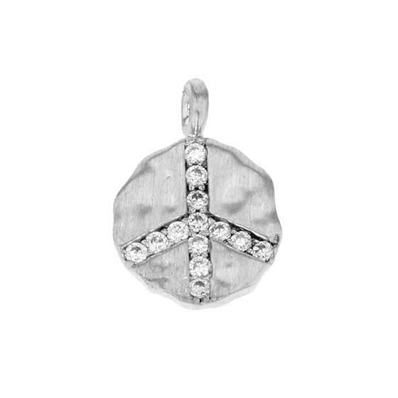 rhodium plated vermeil 9mm rhodium plated cubic zirconia peace charm