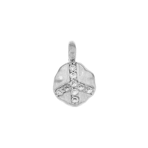 rhodium plated vermeil 6.3mm rhodium plated cubic zirconia peace charm