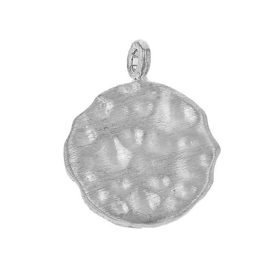 rhodium plated sterling silver 11.3mm rhodium plated hammered disc charm