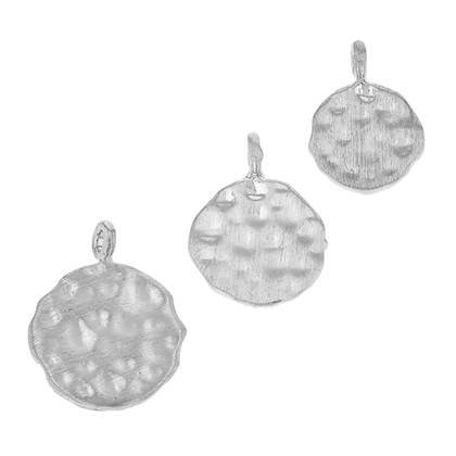 Rhodium Plated Sterling Silver Hammered Disc Charm