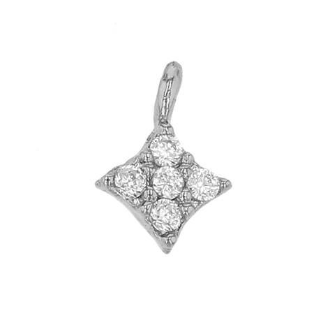 4mm rhodium plated 4 point star cubic zirconia charm