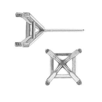 14kw 6.5mm 1.25ct metal mold 4 prong double wire tapered square earring with 0.76 friction post