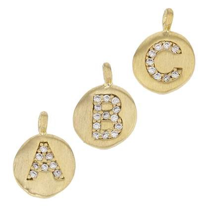 Gold Plated Sterling Silver 8mm Disc Cubic Zirconia Initial Charm
