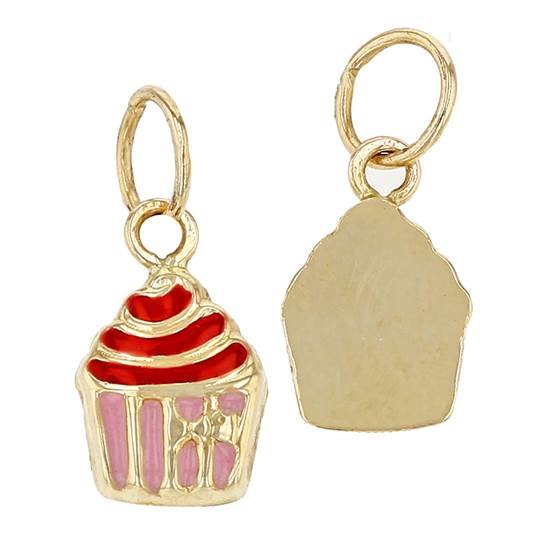 14ky 5.5x7mm cupcake charm; red and pink