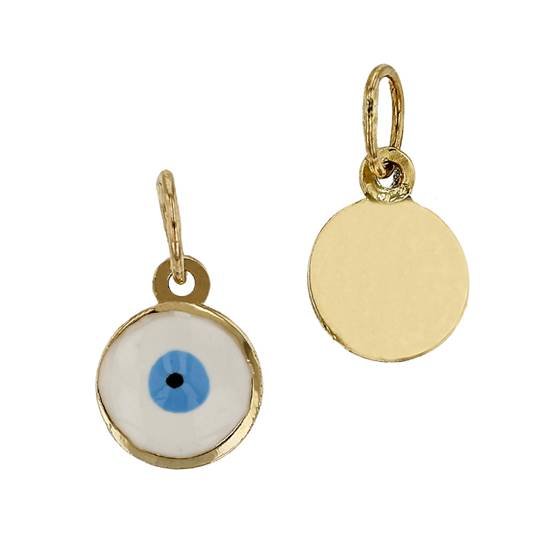 14ky 6mm evil eye charm; round blue/white