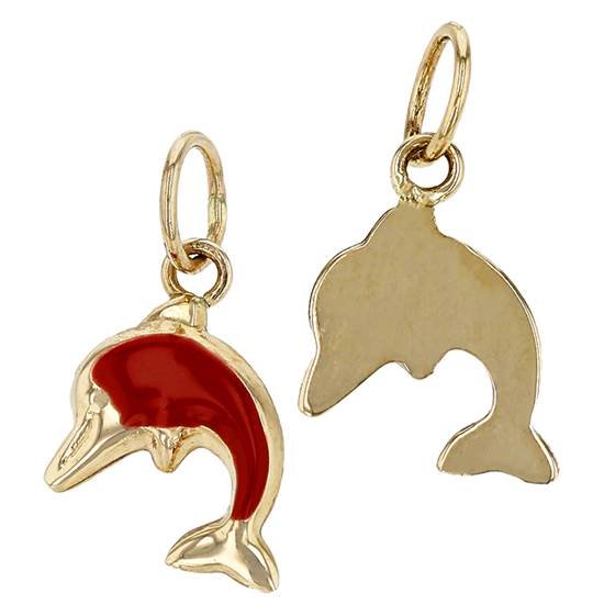 14ky 7x9.5mm dolphin charm; red