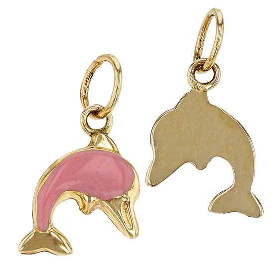 14ky 7x9.5mm dolphin charm; pink