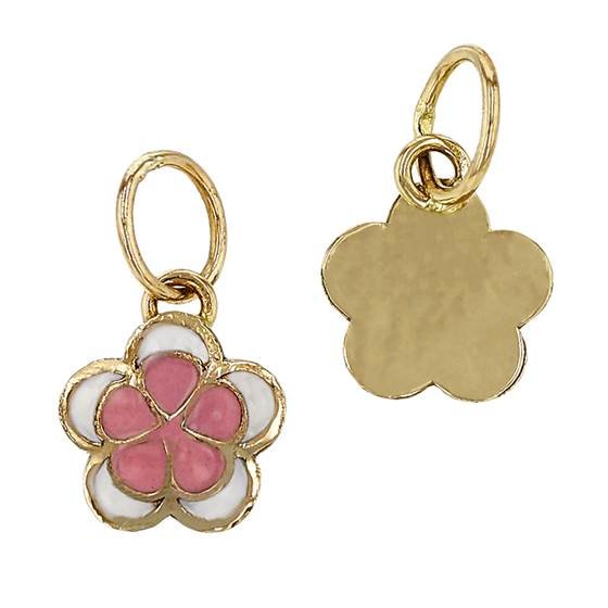 14ky 6mm cherry blossom charm; pink/white