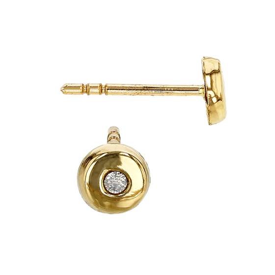 14ky 3mm round button disc stud earring / cz