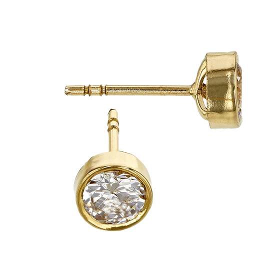 14ky 3.5mm round cz stud earring in bezel setting