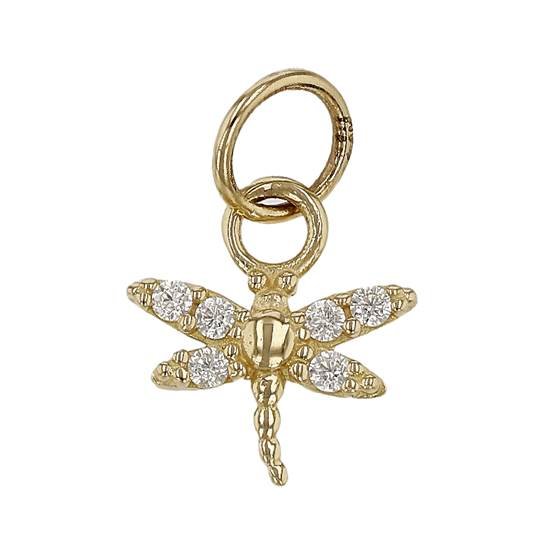 14ky 7mm cubic zirconia dragonfly charm