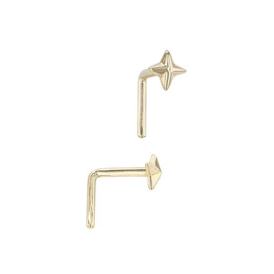 14ky 3.5mm star l-bend nose stud