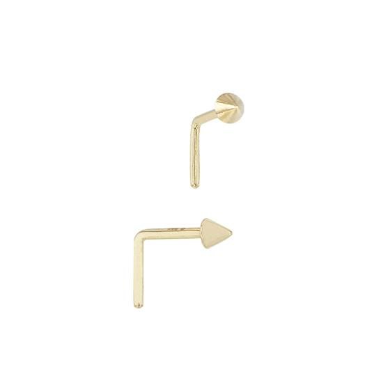 14ky 2mm arrow l-bend nose stud