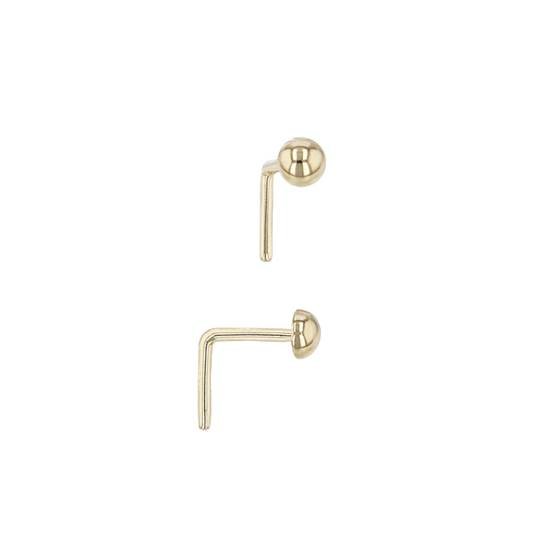 14ky 2mm half ball l-bend nose stud