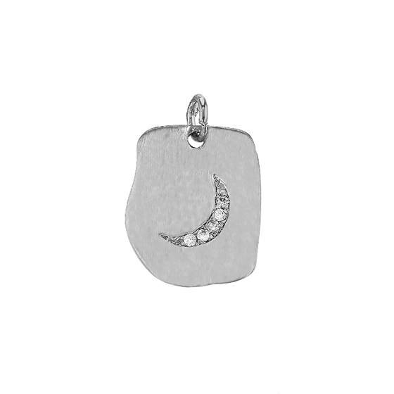 14x11.5mm rhodium plated rectangle cubic zirconia moon charm