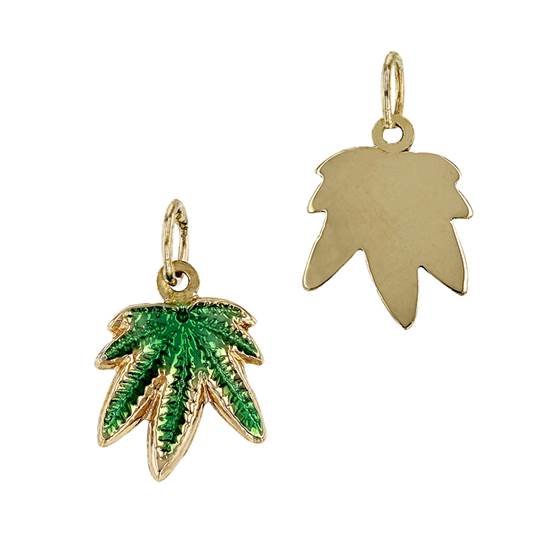 14ky cannabis leaf enamel charm