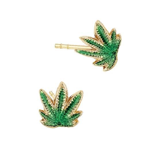 14ky cannabis leaf enamel stud earring