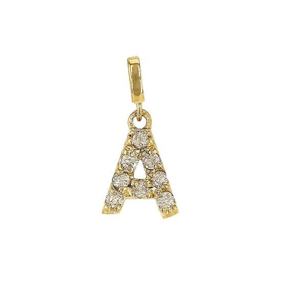 14ky 7mm 8dia.0416t. diamond block letter a initial charm