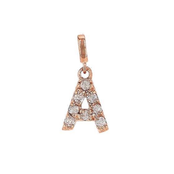 14kr 7mm 8dia.0416t. diamond block letter a initial charm