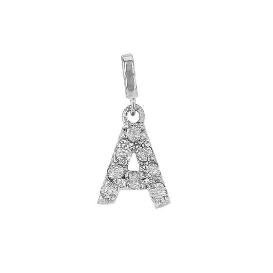 14kw 7mm 8dia.0416t. diamond block letter a initial charm