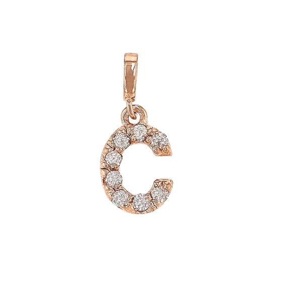 14kr 7mm 8dia.0416ct. diamond block letter c initial charm