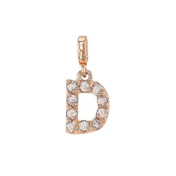 14kr 7mm 10dia.052ct diamond block letter d initial charm