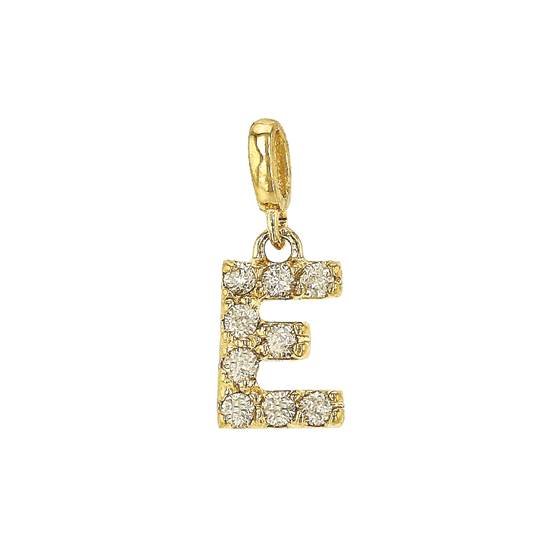 14ky 7mm 9dia.0468ct diamond block letter e initial charm