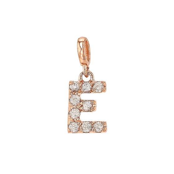 14kr 7mm 9dia.0468ct diamond block letter e initial charm