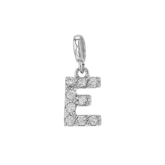 14kw 7mm 9dia.0468ct diamond block letter e initial charm