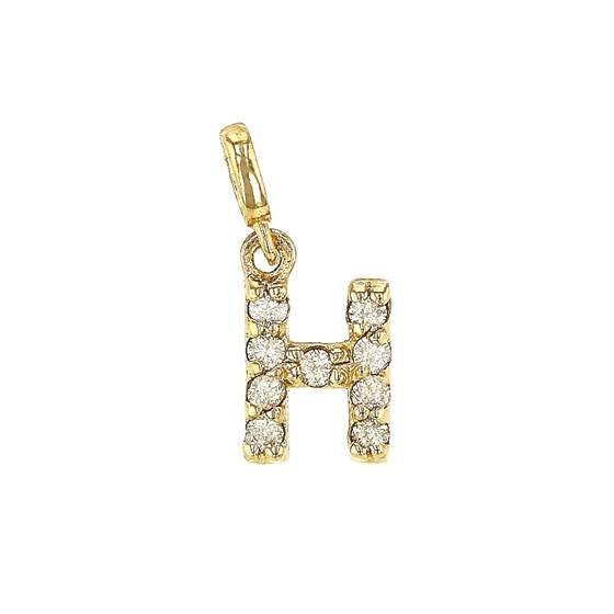 14ky 7mm 9dia.0468ct diamond block letter h initial charm