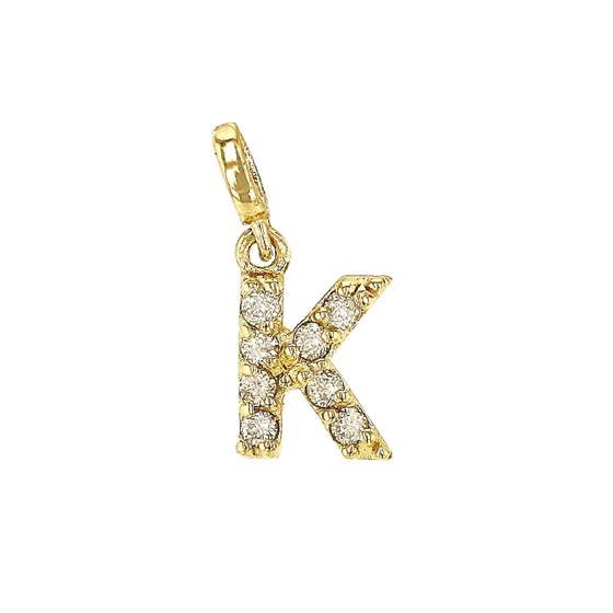 14ky 7mm 8dia.0416ct diamond block letter k initial charm