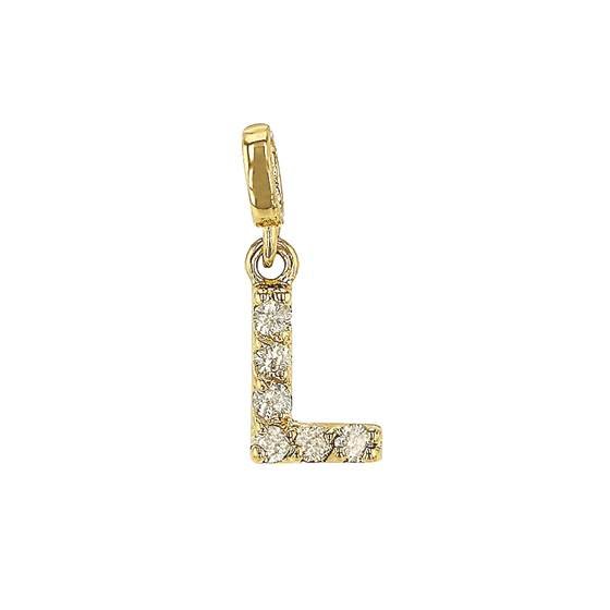 14ky 7mm 6dia.0312ct diamond block letter l initial charm